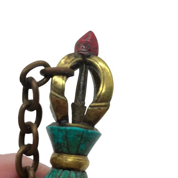 Tibetan Buddhism Dorje Phurpa Pestle Vajra Talismans FaQi Brass Red Turquoise - Picture 12 of 15